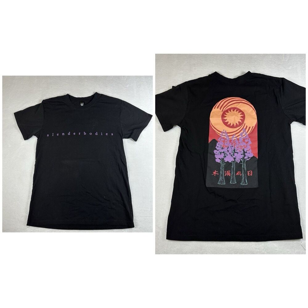 Slender Bodies Black Graphic T Shirt Size S Japanese Sun Trees Purple Streetwear